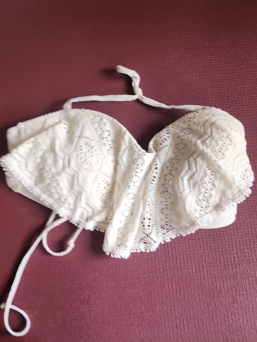 Xhilaration White Eyelet Lace Halter Swim Bra